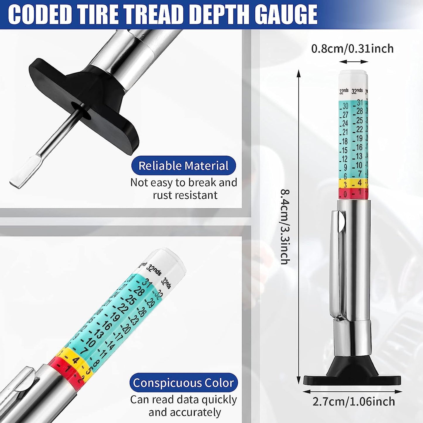 AspireArtisans 3pc Tire Tread Depth Gauge Kit | Digital & Accurate