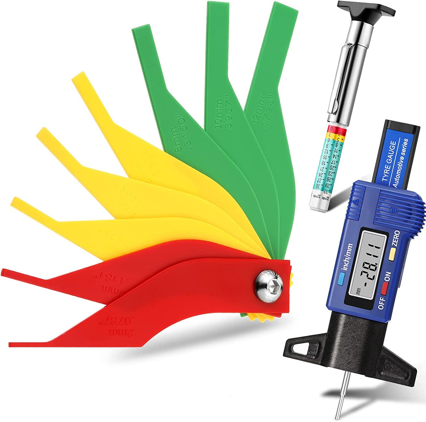 AspireArtisans 3pc Tire Tread Depth Gauge Kit | Digital & Accurate