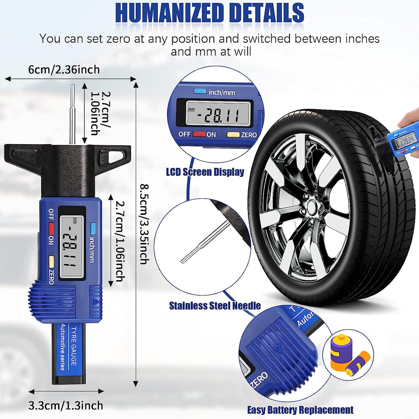 AspireArtisans 3pc Tire Tread Depth Gauge Kit | Digital & Accurate
